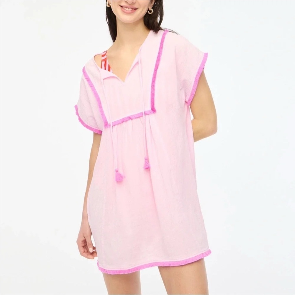 J. Crew Fringe Beach Pool Cover up Tunic with Tassel Details Pink size XS